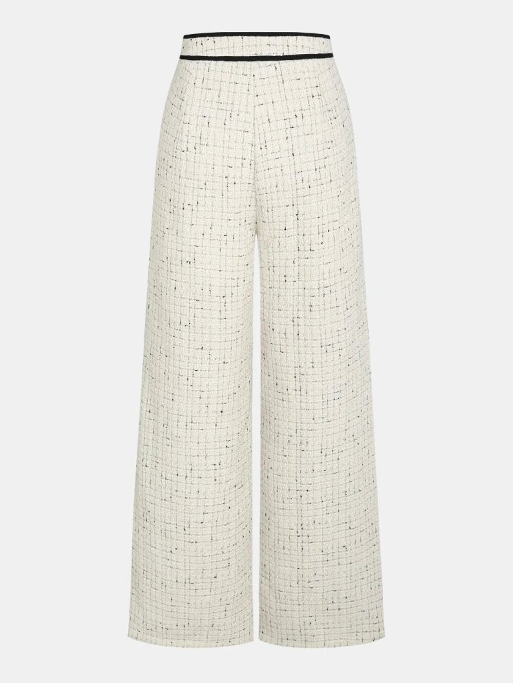 Commense Ivory Tweed Wide-Leg Pants with Black Trim